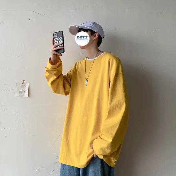 Cotton Men Long Sleeve Tshirt Summer 2xl Oversized Punk Casual Fashion Harajuku Teens Student Clothes Black White Streetwear Top - Image 6