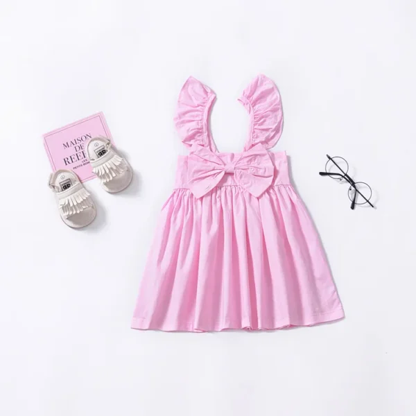 Summer Cotton Baby Girls Dress Infant Girl Baby Flying Sleeves Bowknot Sleeveless Dress Princess Dresses Casual Clothes 0-3Y - Image 2