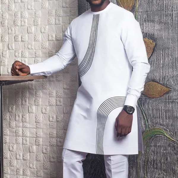 African Clothes for Men 2021 New African Men Fashion Summer Dashiki Traditional Long Sleeve White Shirts African Clothing - Image 3