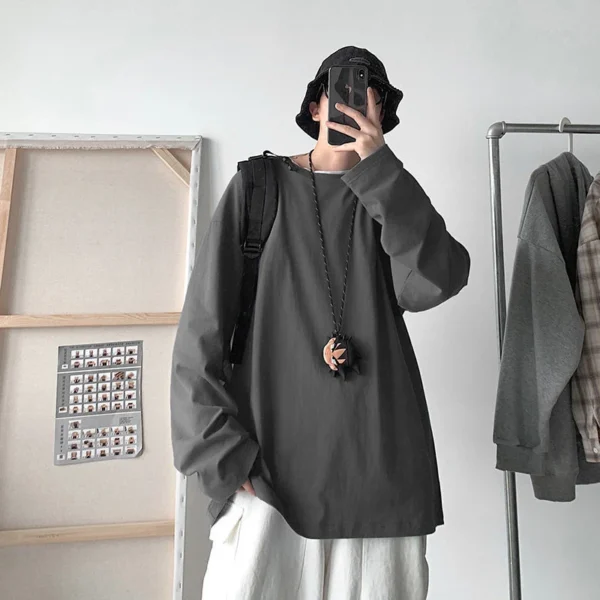 Cotton Men Long Sleeve Tshirt Summer 2xl Oversized Punk Casual Fashion Harajuku Teens Student Clothes Black White Streetwear Top - Image 4