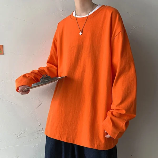 Cotton Men Long Sleeve Tshirt Summer 2xl Oversized Punk Casual Fashion Harajuku Teens Student Clothes Black White Streetwear Top