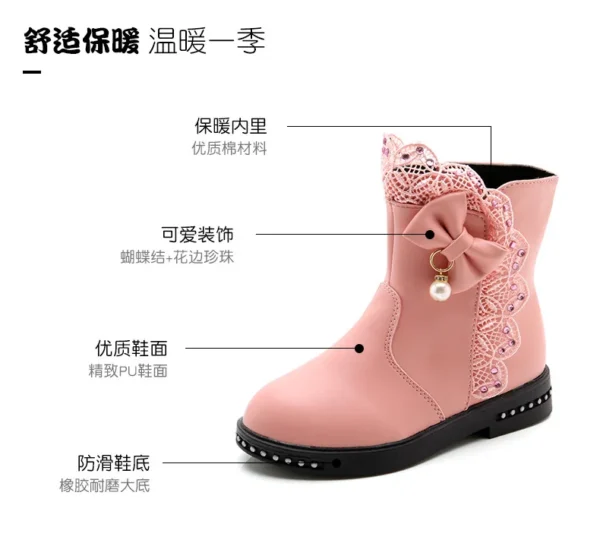 New Children Snow Boots Bow Warm Winter Boots Fashion Plush Baby Shoes Water-Proof Sneakers Girls red black Boots - Image 6