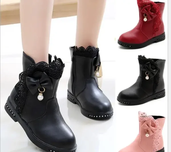 New Children Snow Boots Bow Warm Winter Boots Fashion Plush Baby Shoes Water-Proof Sneakers Girls red black Boots - Image 3
