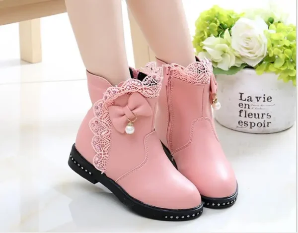 New Children Snow Boots Bow Warm Winter Boots Fashion Plush Baby Shoes Water-Proof Sneakers Girls red black Boots - Image 4