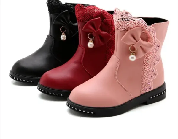 New Children Snow Boots Bow Warm Winter Boots Fashion Plush Baby Shoes Water-Proof Sneakers Girls red black Boots - Image 2