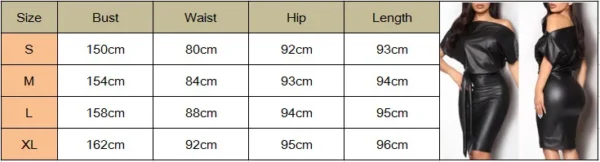 New Women off Shoulder Long Sleeve PU Leather Casual Black Wet Look Bodycon Bandage Party Belted Pencil Cocktail Club Mini Dress - Image 6