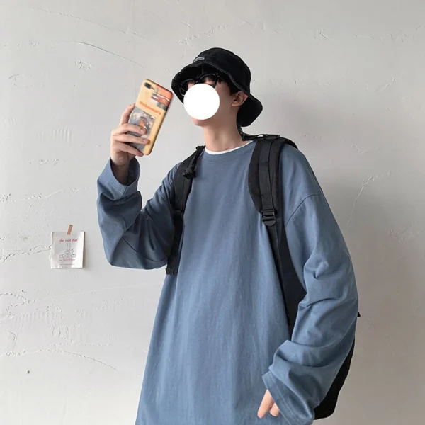 Cotton Men Long Sleeve Tshirt Summer 2xl Oversized Punk Casual Fashion Harajuku Teens Student Clothes Black White Streetwear Top - Image 5