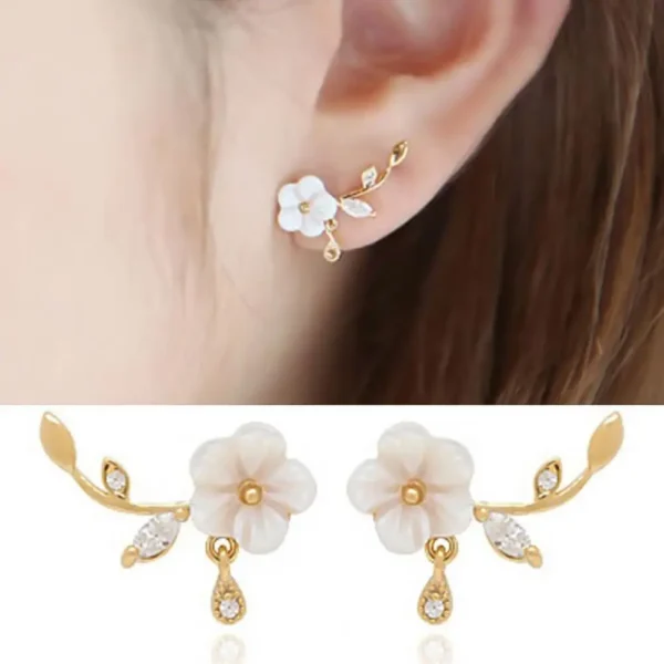 Elegant Romantic Earrings Flower Leaves Shape Design - Image 3