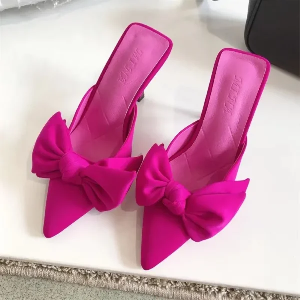 New Big Butterfly-knot Women High Heel Slippers Sandals Shallow Pointed Toe Mules Stripper High Heel Pumps Ladies Shoes