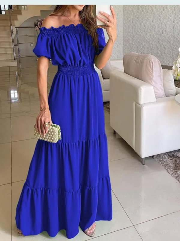 2025 Summer Solid Boho Dress Women Fashion Elegant Beach Party Dress Casual Slash Neck Office Maxi Dresses For Woman Robe Femme - Image 4