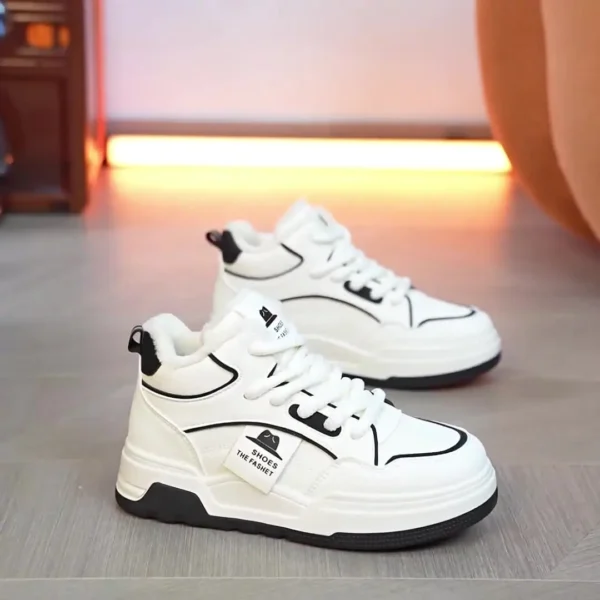 NEW Winter Warm White Shoes for Women Sneakers Fashion Students Board Shoes Lady Leather High Top Casual Flat Non Slip Trainers - Image 2