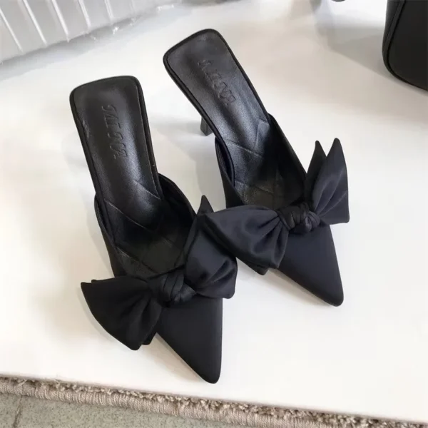 New Big Butterfly-knot Women High Heel Slippers Sandals Shallow Pointed Toe Mules Stripper High Heel Pumps Ladies Shoes - Image 3