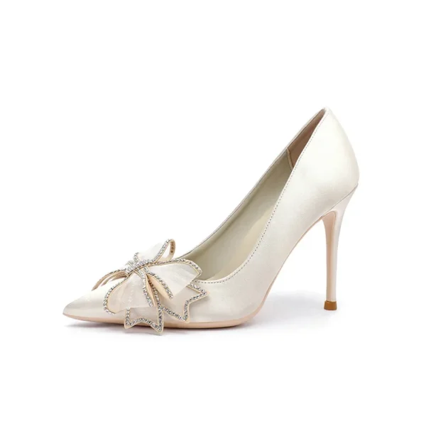 Women's High Heels Stiletto 2022 New Fashion Temperament Bow Rhinestone Pointed Wedding Shoes Bride Designers Shoes Party Shoes - Image 5