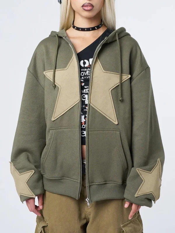 Teen girl's Star Green Zip Up Hoodie