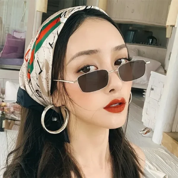 Metal Small Square Men Silver Black Narrow Frame Sunglasses - Image 3