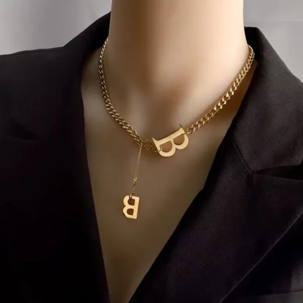 Fashion Jewelry Free Product Stainless Steel Necklace Women's Titanium Steel Hip-Hop Letter B Trendy Brand Sweater Chain