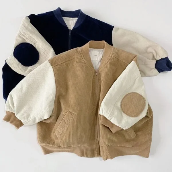 Child Bomber Coat Blazer Outwear Spring Autumn Patched Baby Clothes 6M-12Y Fashion Baby Girl Boy Corduroy Jacket Toddle Infant
