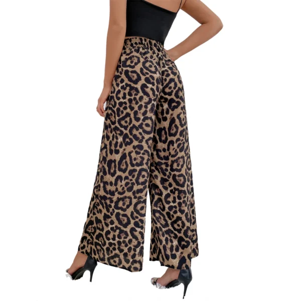 Women Leopard Wide Leg Ankle Length Pants Elastic Waist Spliced Loose Fit Capris Pockets High Street Autumn Slight Strech - Image 2