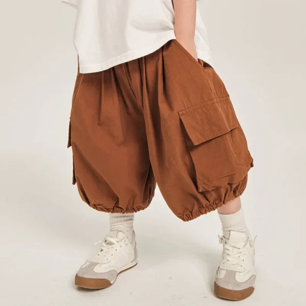 Boys' Shorts for Outerwear, Children's Summer Workwear Pants, Korean Version Loose Casual Mid Length Trousers - Image 5