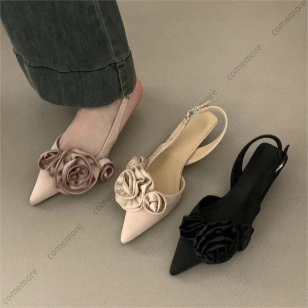 Women's Elegant Sandals High Heeled Sweet Rose Closed Toe Footwear Women Summer Slingback Pointed Fashion Dress Ladies Shoes - Image 4
