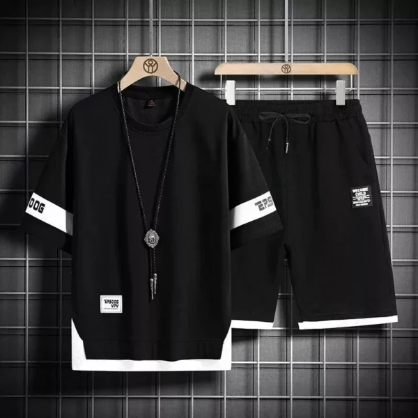 Men's Casual Short Sleeve T-shirt + Short 2 Piece Set Black White Letter 3D Print Suit