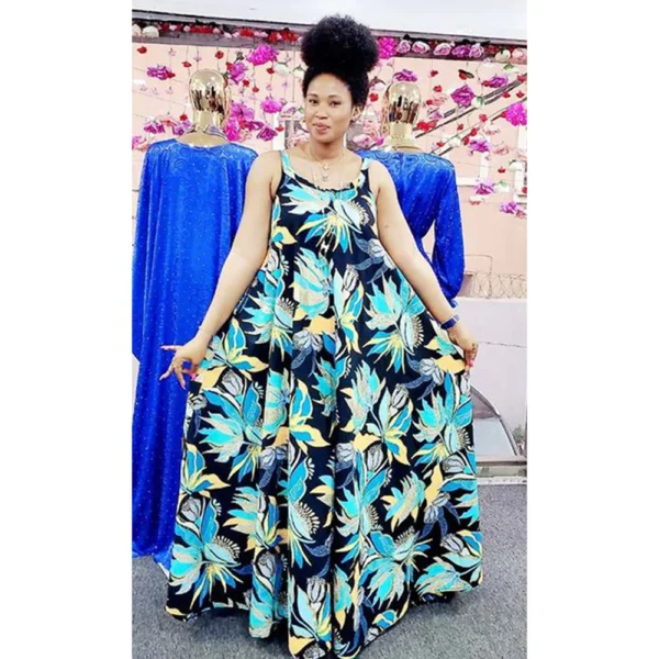2025 New African Printed Dress for Women Round Neck Loose Fit Midi Dress Spring and Autumn Fashion Pleated Dresses