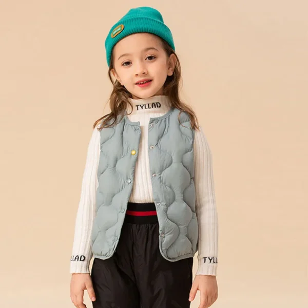 Light Kids Buttons Puffer Waistcoat Children Feather Liner Warm Outwear - Image 4