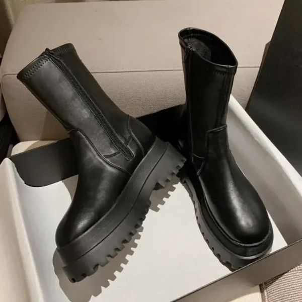 Fashion Platform Mid-Calf Shoes Women Combat Winter Heels Quality Long Thigh High Botas Zipper Knee High Boots For Girls Mujer - Image 3