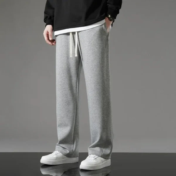 Cotton Blend Trousers Men's Drawstring Elastic Waist Wide Leg Sweatpants with Pockets for Daily Wear Casual Sport Activities
