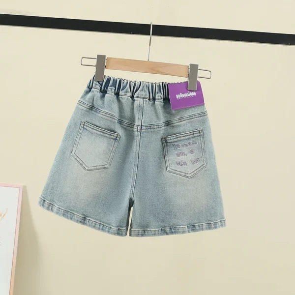 Summer Teen Girls Shorts Kids Casual Blue Jeans With Pocket Letter Embroider Girls Denim Trousers Kids Short Pants Ages 4-14Y - Image 2