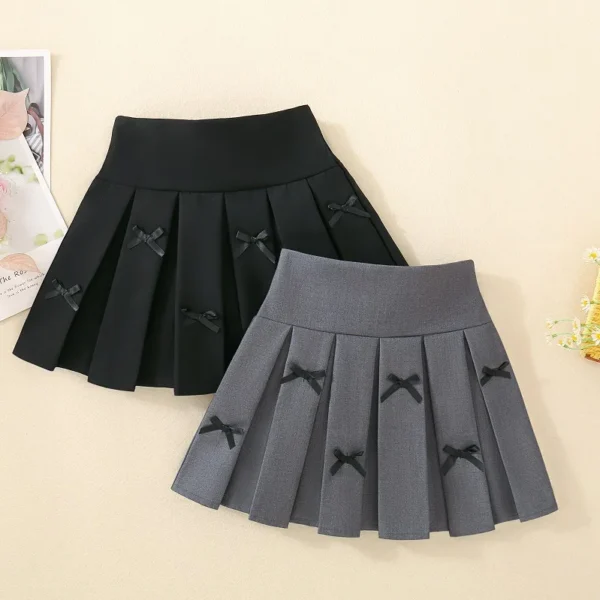 Solid Color Bow Pleated Skirt Spring and Autumn 2025 All-match Sweet Simple All-match Summer Academy Style Short Skirt