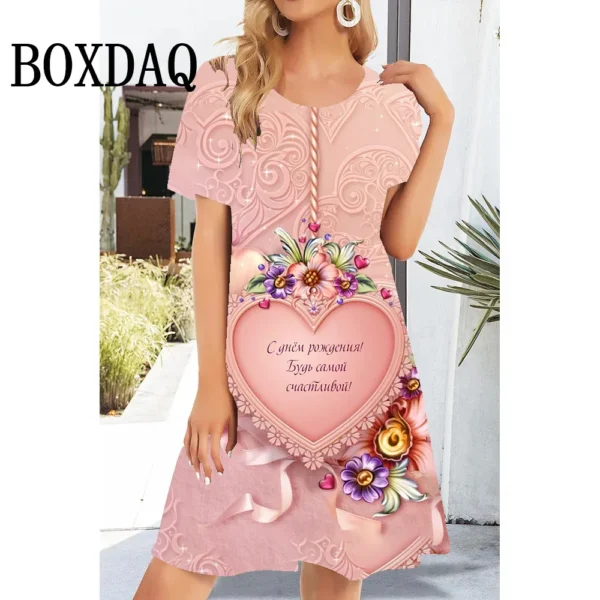 Christmas Party Women's Dress Casual Cute Heart Flower 3D Print Kawaii Dress Fashion Summer Short Sleeve A-Line Dress Loose 2024