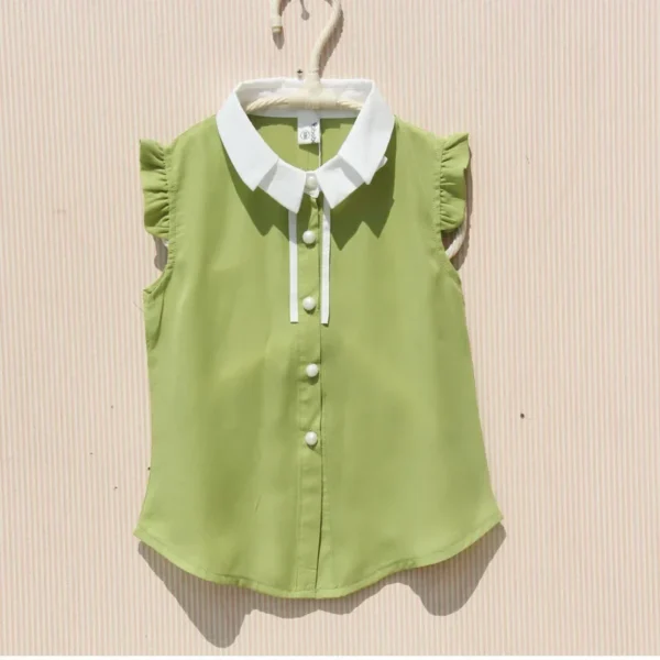 Kids Sleeveless Turn-down Collar Vest Shirts Korean Children White Shirts Summer Chiffon Cool Tops Teenage Girls Ruffle Blouse - Image 6