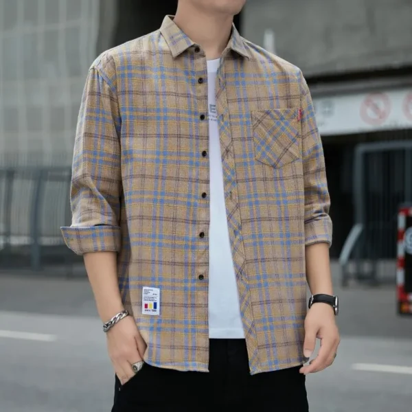 Spring New Casual Men's Flannel Plaid Shirt Brand Male Business Office Checkered Long Sleeve Shirts Clothes - Image 4