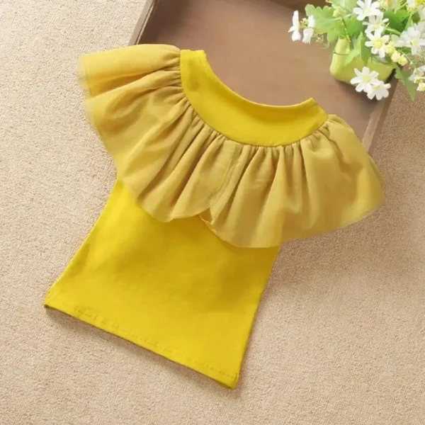 2025 Summer Baby Toddler Teen Children Girls Blouse White Yellow Ruffles Short Sleeve Girl Tops Blouses Shirts For Kids - Image 2