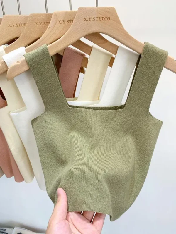 Summer Women Sexy Sleeveless Tops Fashion Short Square Collar Tank Tops 6 Colors Knitted Crop Top - Image 4