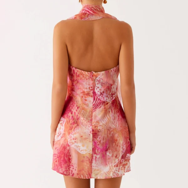 y2k Mini Dress for Women Sexy Backless Sleeveless Halter Neck Low V Neck Open Back Bodycon Sundress with Scarf Cocktail Party - Image 3
