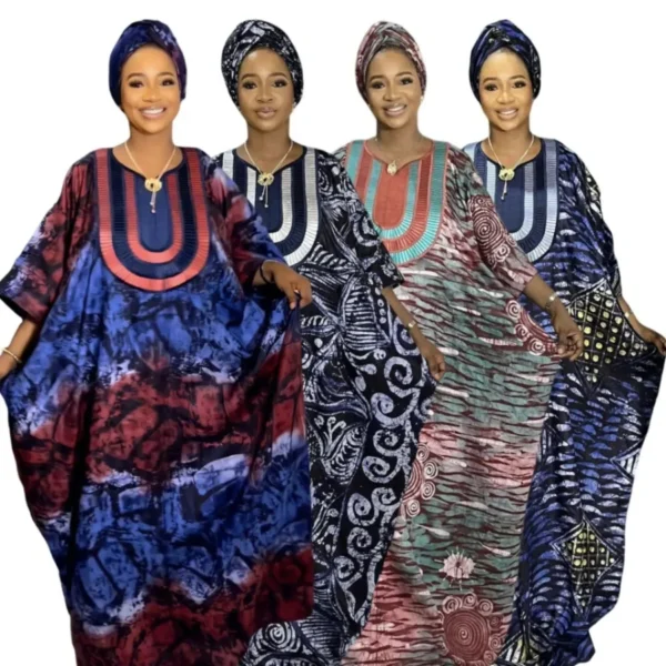 Customized CustomizedAfrican Dresses For Woman Bazin Riche Embroidery Design Long Dress With Scarf - Image 4