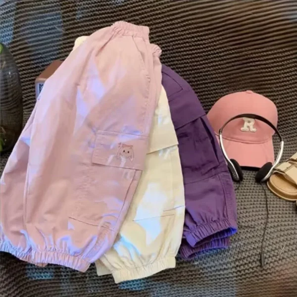 New Cotton Cargo Pants for 5-12 Years Old Solid Girls Casual Sport Pants Enfant Kids Children Trousers Clothes
