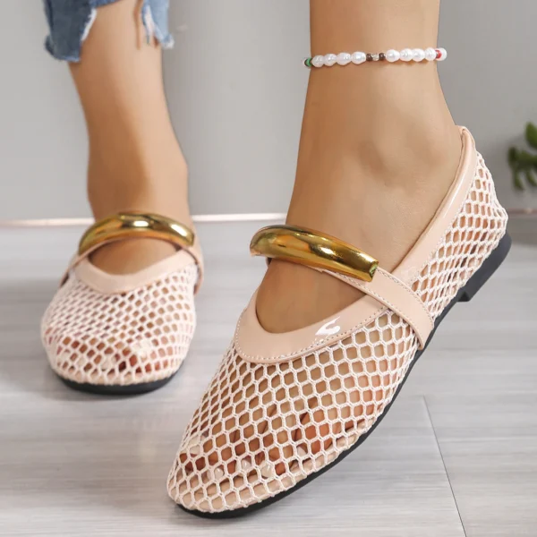 Women Mesh Ballet Flats Sandals Fishnet Ballerina Flats Buckle Strap Slip on Sandals Ballerina Round Toe Ballet Shoes for Women - Image 5