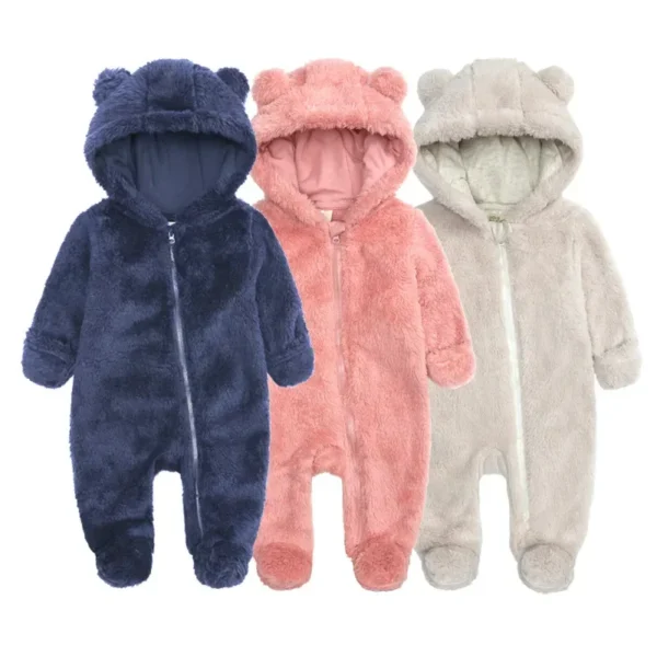 Newborn Baby Boys Girls Hooded Jumpsuits Fall Winter Casual Long Sleeve Zip Up Hoodies Rompers Toddlers Infants Pajamas - Image 2