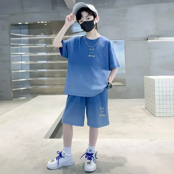 Summer Teenage Boy Clothes Set Children Girls Gradient Tshirts and Shorts 2 Pieces Suit Kid Top Bottom Fashion Outfits Tracksuit