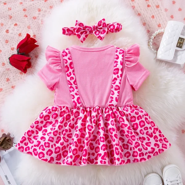 Newborn Outfit Baby Girl Clothes Pink Bow Short Sleeve Rompers Cute Headband Set Summer Clothing Baby Romper Dress - Image 2