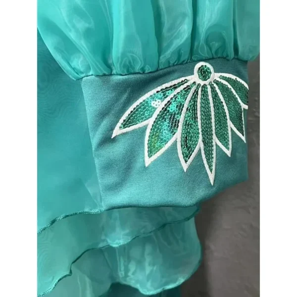 African Women Ruffle Hem Two Pieces Set Formal Elegant Peplum Tops Tulle Puff Sleeve Mermaid Skirt Evening Party Cerebrity Suits - Image 6