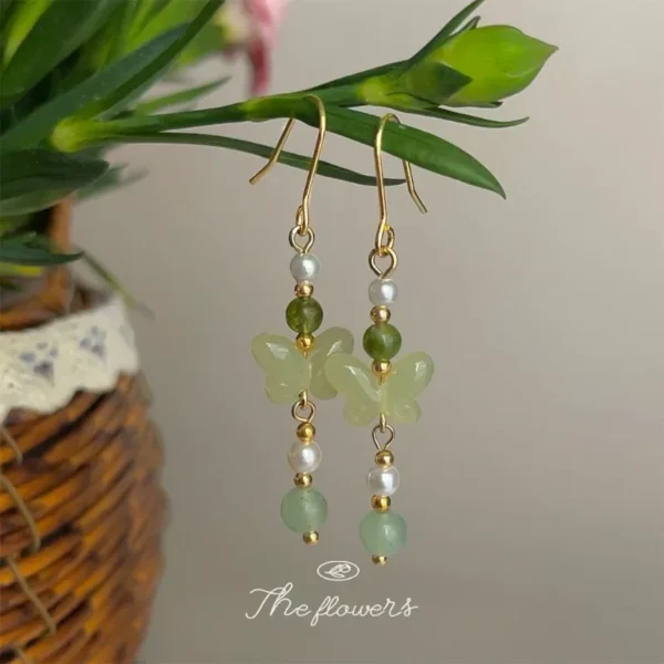 Natural Jade Butterfly Earrings 18K Gold Plated Designer Accessories Women Gemstones Charm Jewelry Luxury Amulet Fashion Gift - Image 4