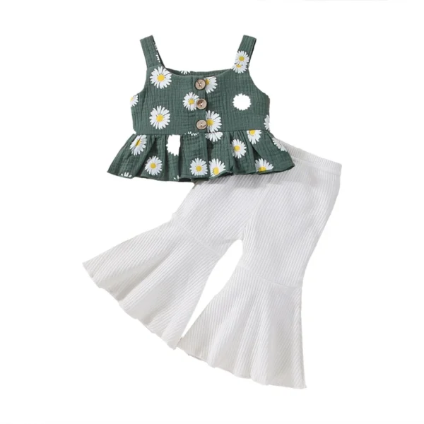 Summer Teen Girls Floral Print T-shirt White Pants 2pcs Clothing Set Children Causal Suit Outfits Girl Clothes For 0-1 Years