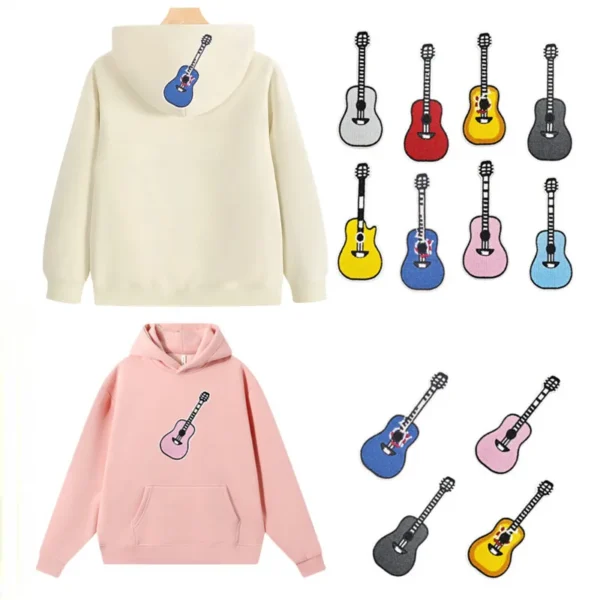 Fashion Guitar Iron on Sew on Patches Embroidered for Clothes Colorful Applique Kids Hats Jeans Jackets Bags Backpacks Dress