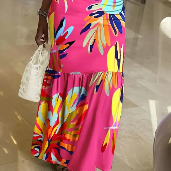 Tropical Print Halter Drawstring Maxi Dress Sleeveless Women Summer Sexy High Waist Floral Flower Dress - Image 2