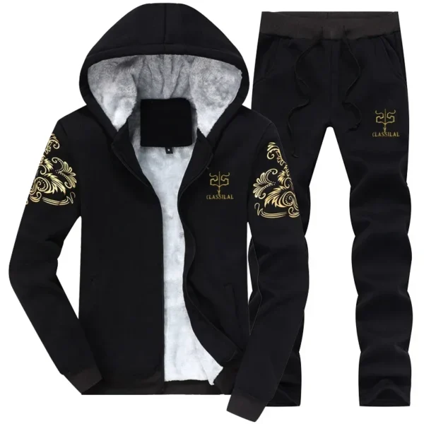 Winter Sportswear Suit Men's Classic Fashion Thick Fleece-lined Hoodie + Pants Suit Male Jogger Velvet Warm Jacket 2 Piece Set - Image 3