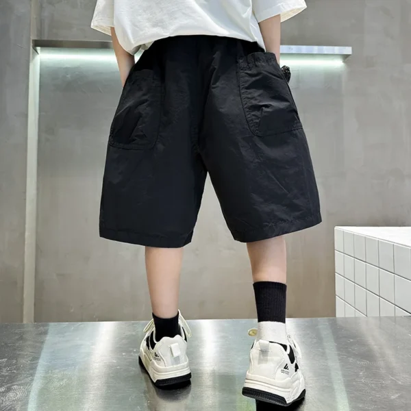 Kids Casual Solid Color Cargo Shorts for Tween Boys Khaki Black Summer Shorts Teenage Child Brief Knee-Length Pants Age 5-14Y - Image 5